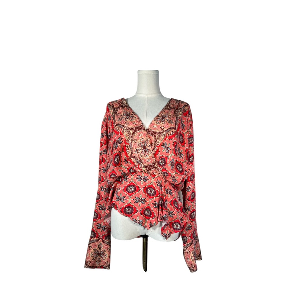 Free People NWT Hibiscus Falling For You Blouse Boho Wrap Top Size M